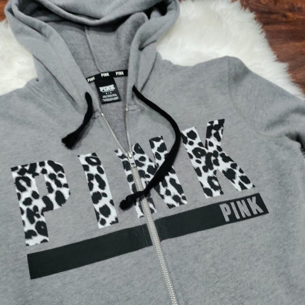 Vintage Victoria's Secret PINK Women's Small Logo Streetwear Zip-Up Hoodie Gray - Picture 3 of 12